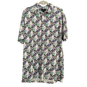 Chase 54 Mens Skull Graphic 3 Button Short Sleeve Golf Performance Polo Sz L